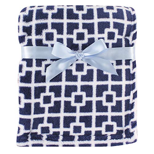 Luvable Friends Coral Fleece Baby Blanket - Navy Trellis, 30x40 inches