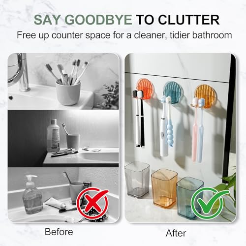 PNORTSD 4-Pack Wall Mounted Toothbrush Holders - Bathroom Organizer for Family