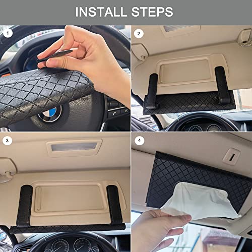 Langmeil Single Black Car Sun Visor Tissue Holder & Mask Organizer, Premium PU Leather