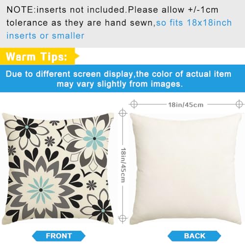 Waterproof 18x18 Inch Outdoor Pillow Covers Set of 2 - Black & Gray Floral