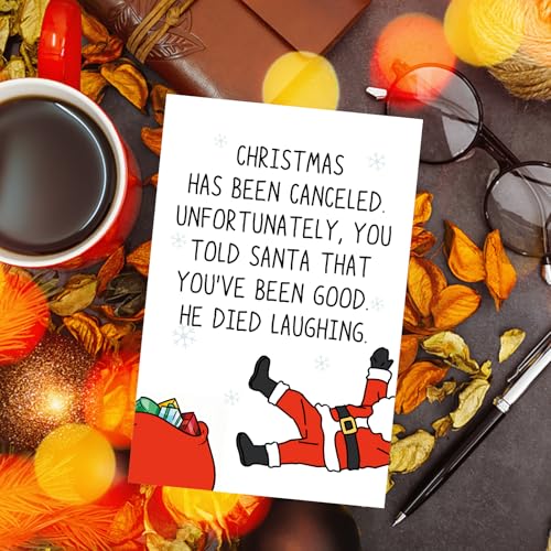 Funny Christmas Card for Sister Brother Daughter Son - Santa Died Laughing, Holiday Humor, #560