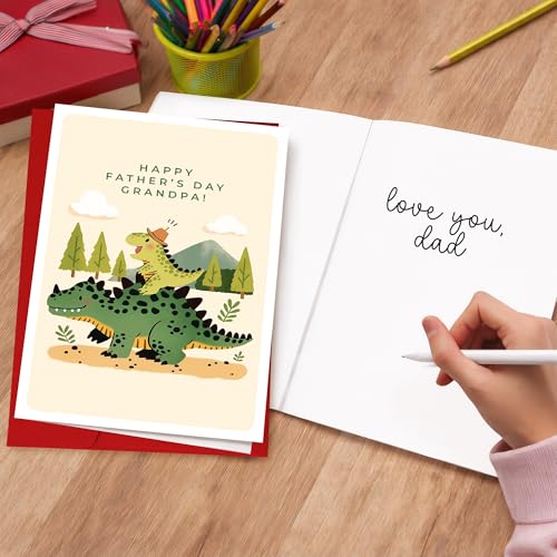 Dinosaur Grandpa Father's Day Card – Cute T-Rex Greeting Card with Envelope