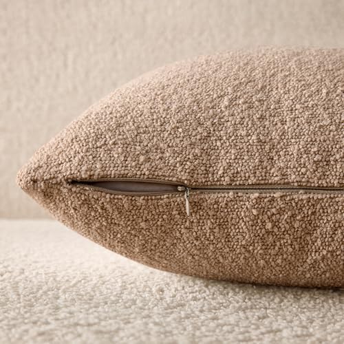 Textured Boucle Throw Pillow Covers - Set of 2, 12x20 Inch, Neutral Beige