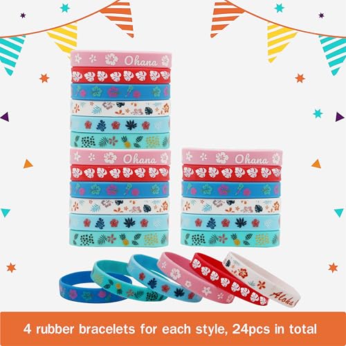 48 Pcs Tropical Hawaiian Party Favors Wristbands & Slap Bracelets Set