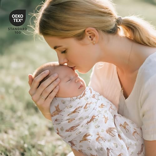 GLLQUEN BABY Muslin Swaddle Blankets - Deerling Print, 2 Pack, 35" x 40"