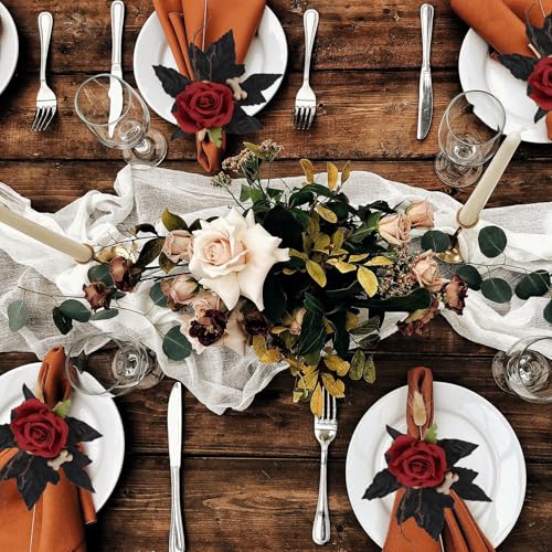 Gothic Napkin Rings Set of 2 with Black Leaves & Red Rose