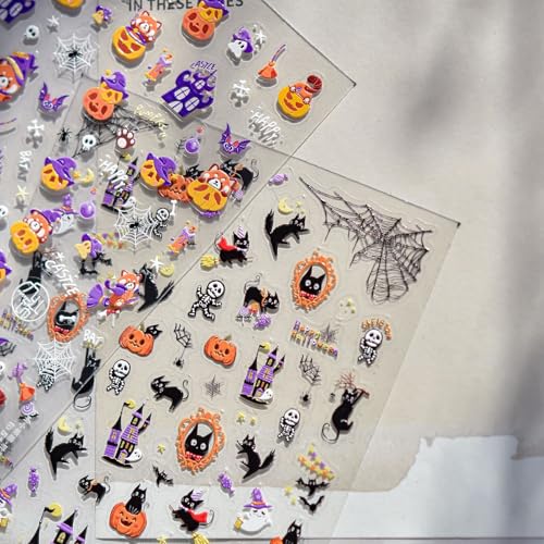 Hello Claws 5D Embossed Halloween Nail Stickers Ghost Self-Adhesive Decals