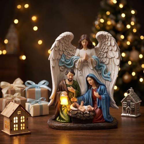 Valery Madelyn Christmas Nativity Scene with LED Light - Red Gold, 7.3"