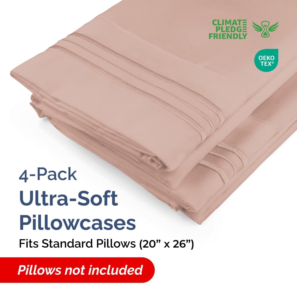 Skiennix Standard Pillow Cases Set of 4 | Ultra Soft Hotel Quality Covers - Machine Washable Mauve