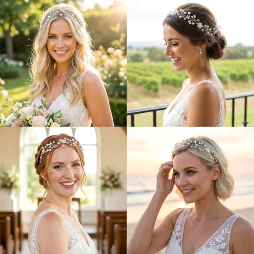 Flower Girl Headband Pearl Crystal Hair Accessory Silver