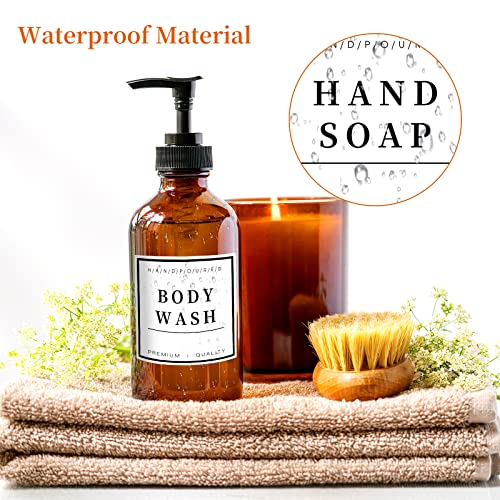 TESWEY 12PCS Waterproof Minimalist Soap Dispenser Labels for Bathroom