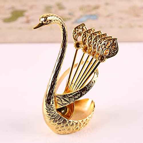 Frandilo Gold Swan Coffee Spoon Set with Holder - Elegant Kitchen Organizer