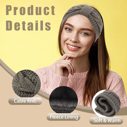 AMCAMI Fleece Lined Winter Headbands for Women 3 Pack Knit Ear Warmers