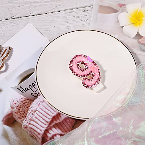 Glitter Pink Butterfly Number 9 Birthday Candle for Cakes