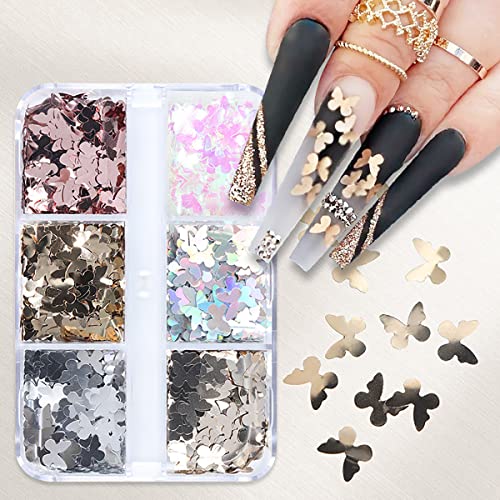 6-Grid Holographic Butterfly Nail Glitter Sequins for Acrylic Nail Art