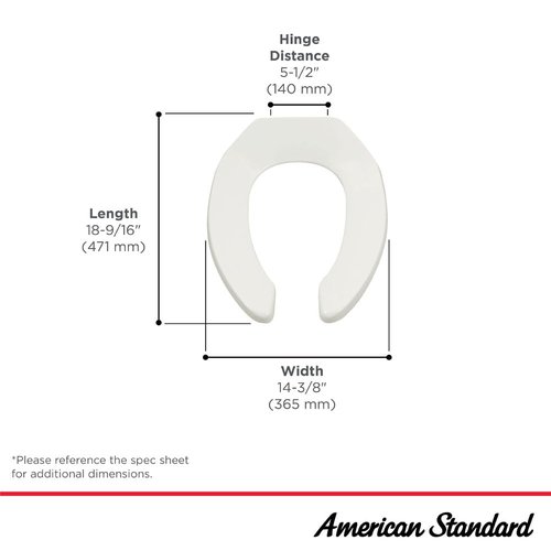 American Standard 5901100.020 Commercial Elongated Open Front Toilet Seat with Stainless Steel Hinge, White
