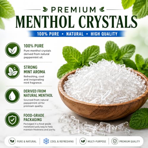 100% Natural Menthol Crystals 2 oz | Pure Peppermint Aroma for DIY Candles, Soaps, and Air Fresheners