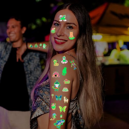 Glow in the Dark Temporary Tattoos - 370 Designs & 36 Sheets Party Favors