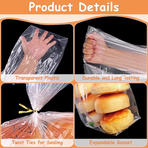 72 Pack Bread Bags for Homemade Bread - 8x4x18 Inch Clear Plastic Loaf Bags