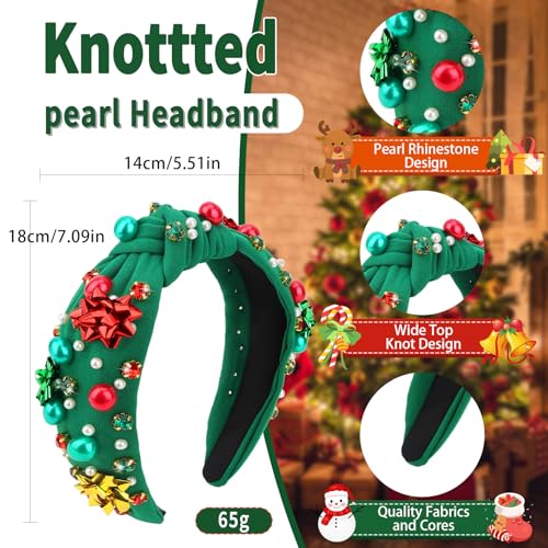 Christmas Pearl Rhinestone Knotted Headband Festive Hair Accessory