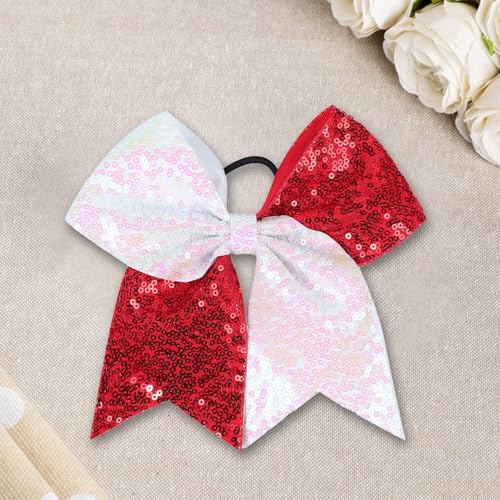 Red and White Sequin Cheer Bows 2-Pack for Cheerleading and Dance