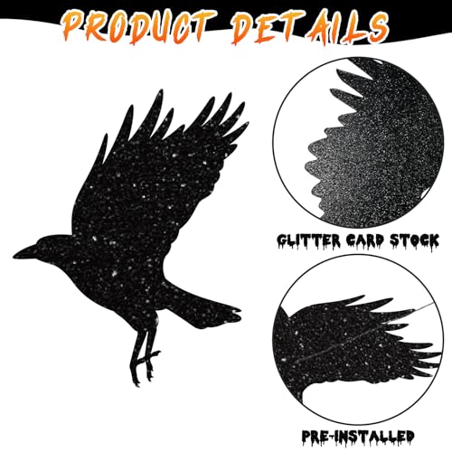 40pcs Glitter Black Crow Hanging Banners for Halloween Decor