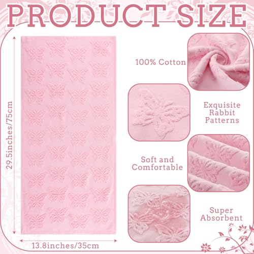 Light Pink Butterfly Hand Towels - 100% Cotton, 2 Pack