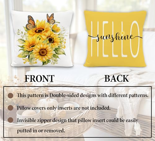 Sunflower Floral Butterfly Pillow Covers 18x18 - Double-Sided Decor