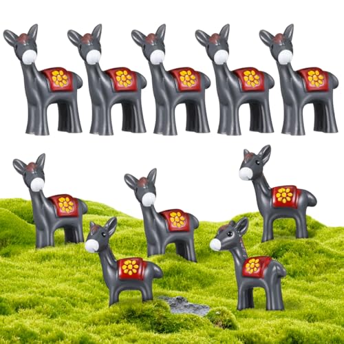 10-Piece Mini Donkey Figurine Set for Fairy Garden Decor
