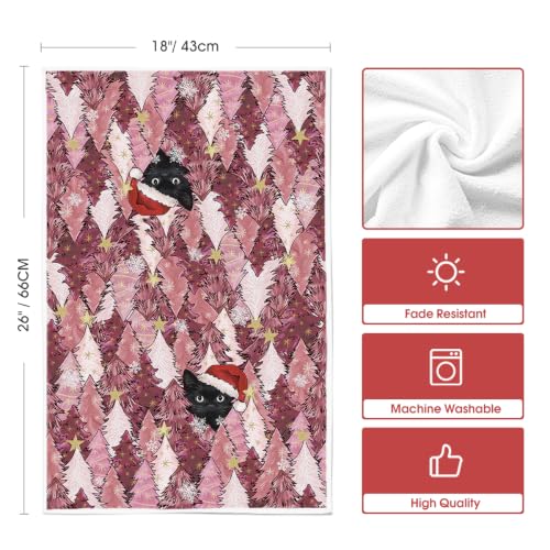 Pink Black Cat Christmas Kitchen Towels Set of 2 - 18x26 Inches