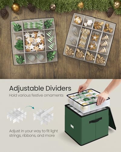 Christmas Ornament Storage Box with 4 Trays, 64 Slots - Forest Green Variation