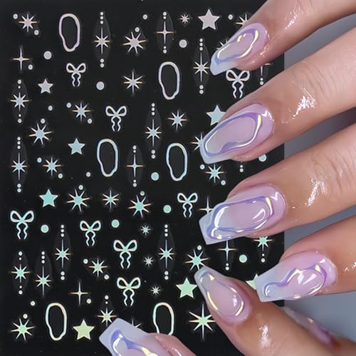SHUXILIN 8 Sheets Star Nail Art Stickers 3D Laser Bow Decals