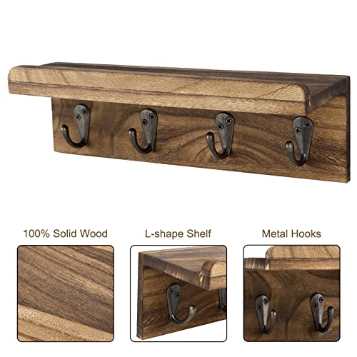 HRONRAD Rustic Wood Key Holder for Wall - Farmhouse Mail Organizer, Brown