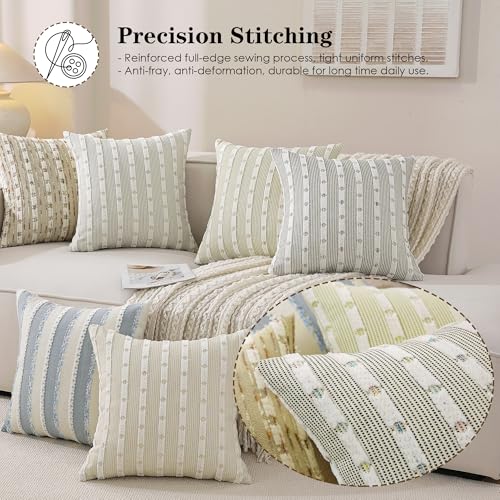 Boho Tufted Chenille Throw Pillow Covers Set of 2 - Sage Green, 18x18