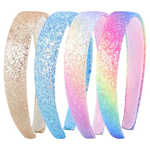 Needbrock 4 Pcs Glitter Sequin Headbands for Girls Rainbow Hair Accessories