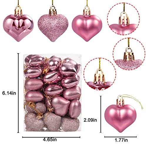 36pcs Rose Gold Heart Ornaments for Valentine's Day Decor