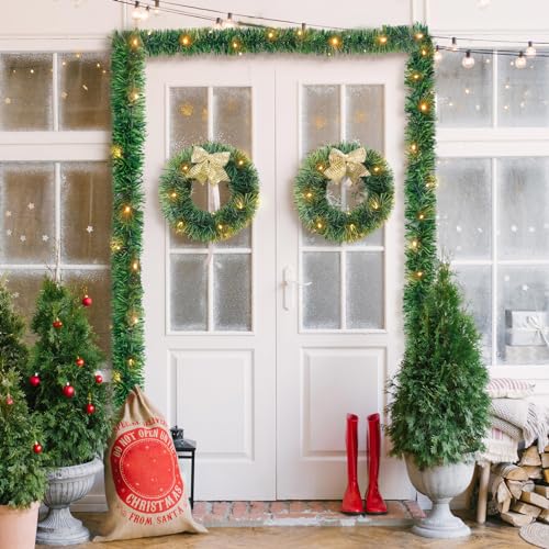 Christmas Garland with Lights 19.7 Ft Warm White LED, 1 Pack