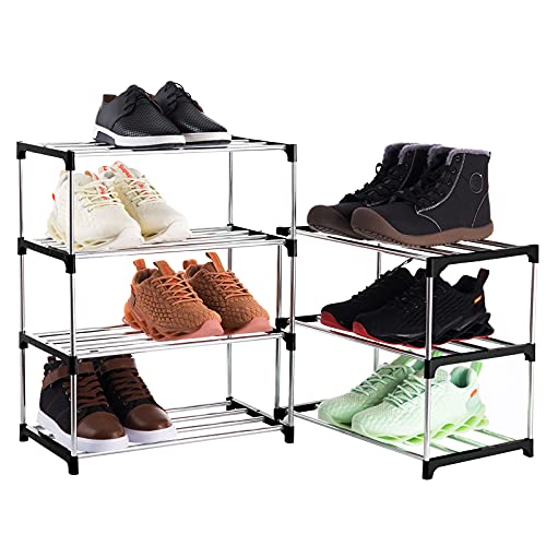 Xerhnan 3-Tier Stackable Shoe Rack - Lightweight Metal Storage Organizer, Black