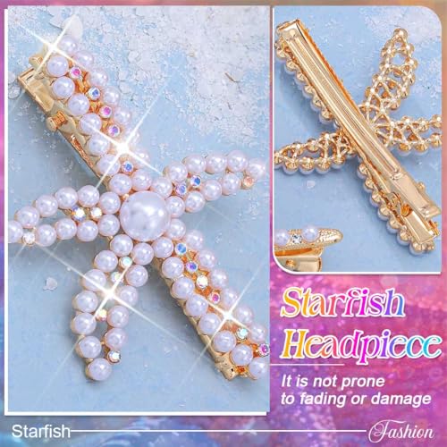Fashey Gold Starfish & Pearl Hair Clips Mermaid Beach Hair Accessories