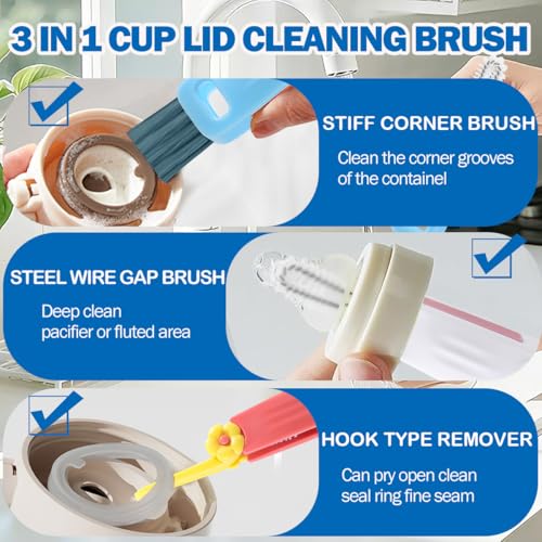 Fresibris 4PCS 3-in-1 Cup Lid Cleaning Brush Set - Red, Blue, White, Orange