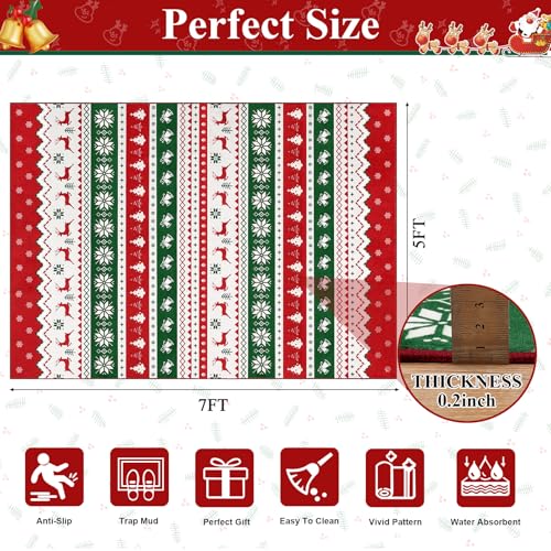 Christmas Washable Area Rug 5x7 ft Colorful Tree Deer Bell - Variations of this Listing