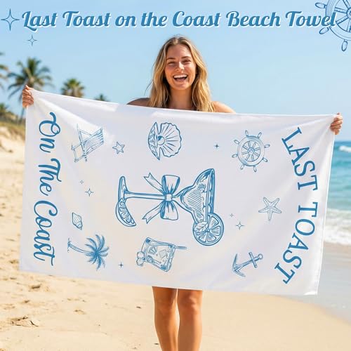 Coastal Bride Beach Towel - Last Toast on the Coast, 30x60 Inch