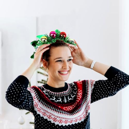 RUPOFUZA Christmas Tree Pom-Pom Headband for Women and Girls Festive Holiday Party Hair Accessory
