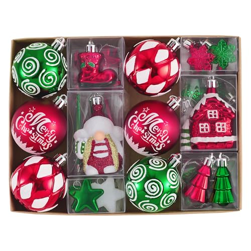 Valery Madelyn Christmas Ornaments Set - Red, Green & White Whimsical Holiday Decorations, 50 pcs