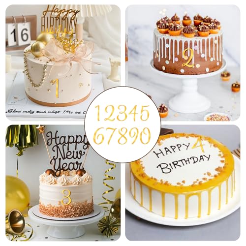 20 Pcs Gold Acrylic Number Cake Toppers for Birthdays & Weddings