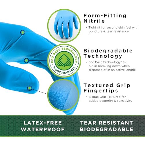 SHOWA 7500PF Biodegradable Nitrile Disposable Gloves, 4 Mil, X-Small