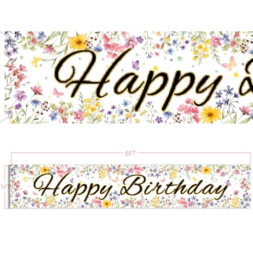 Letjolt Happy Birthday Banner - 6Ft Floral Wildflower Party Decoration