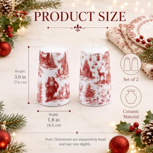 Vesici 2 Pcs 3 Inch Vintage Christmas Red & White Toile Salt and Pepper Shakers