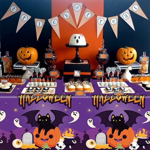 CAVETEE Halloween Tablecloth Set - 3 Pack with Pumpkin & Ghost Design