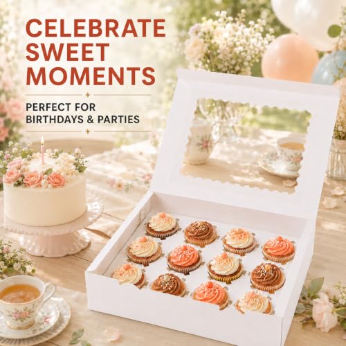 12 Count Cupcake Boxes with Window - 4PCS Clear Insert Holders